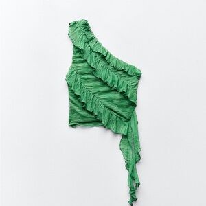 Zara pleated asymmetrical green top